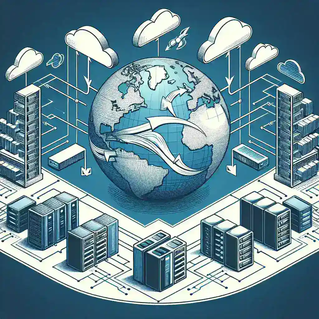 "Detailed infographic illustrating data replication services for multi-region deployments, highlighting key features, benefits, and best practices for achieving global data synchronization."