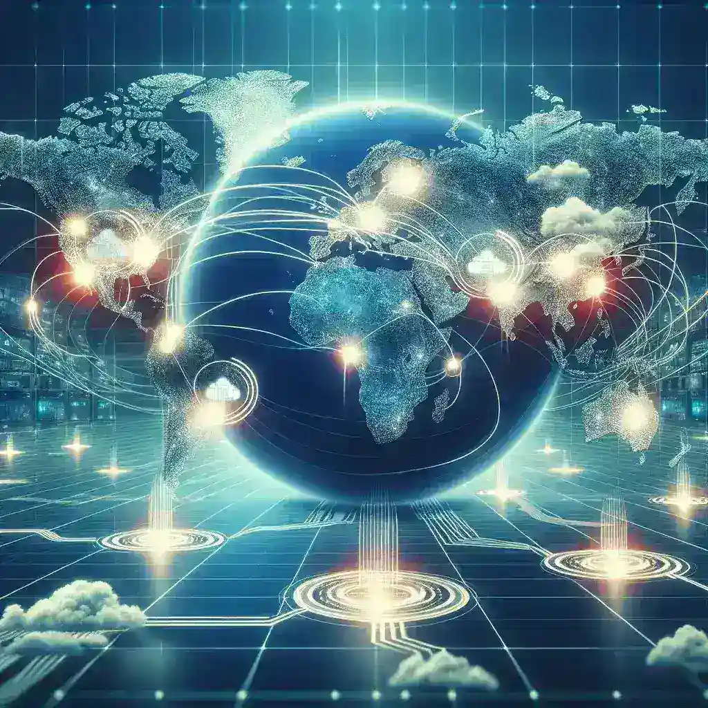 "Diagram illustrating data replication services for multi-region deployments, showcasing global data strategy processes and architecture in cloud environments."